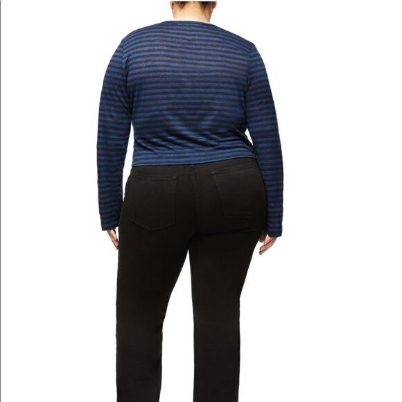 Good American Long Sleeve Linen Crew Neck Shirt, Black/Blue, Size 14/16 (XL) NWT - Picture 3 of 9